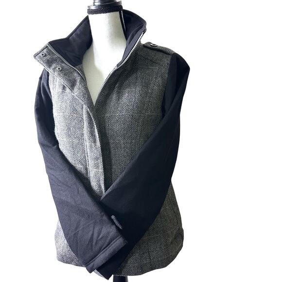 PrAna Women's Herringbone Wool Blend Caprise Insulated Convertible Jacket Gravel